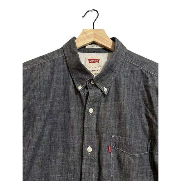 Levi’s Men’s Button Down Shirt XL Black Gray Chambray Long Sleeve Slim Fit Cotto - Picture 13 of 13